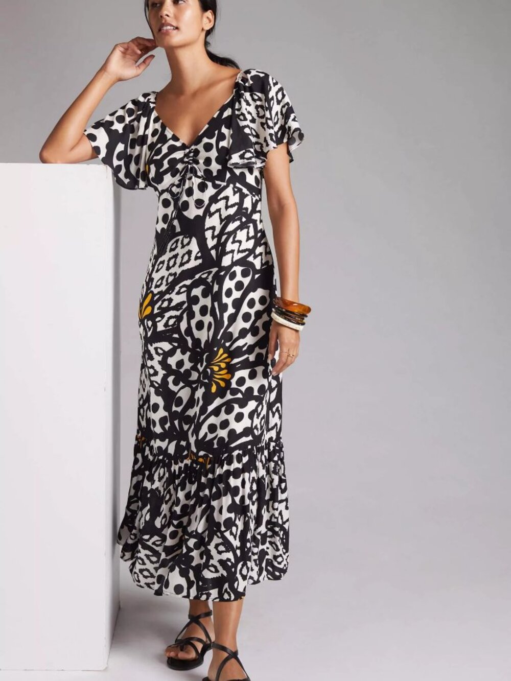 Anthropologie Farm Rio Flutter-Sleeved Maxi Dress